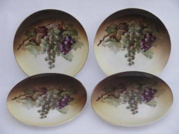 catalog photo of set antique hand-painted Bavaria china plates, purple grapes on amber