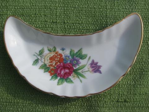 photo of set crescent shape side plates, salad or bone dishes, old floral china #3