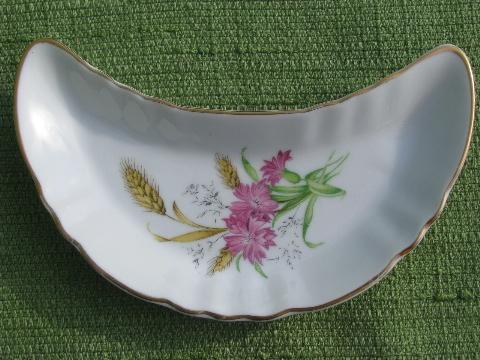 photo of set crescent shape side plates, salad or bone dishes, old floral china #4