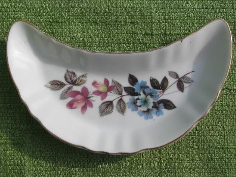 photo of set crescent shape side plates, salad or bone dishes, old floral china #6