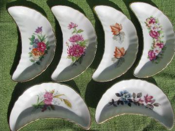 catalog photo of set crescent shape side plates, salad or bone dishes, old floral china