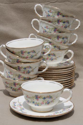 photo of set for 12 vintage china tea cups & saucers w/ Blue Belle forget-me-not floral #1