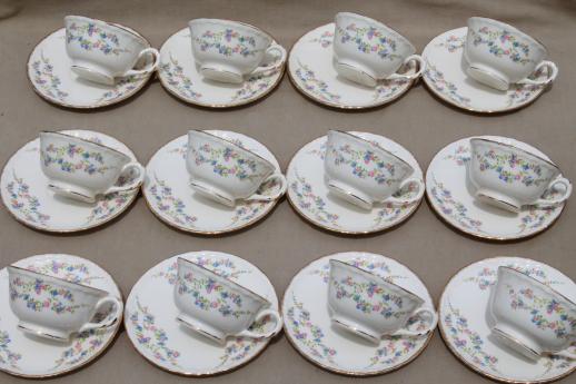 photo of set for 12 vintage china tea cups & saucers w/ Blue Belle forget-me-not floral #2