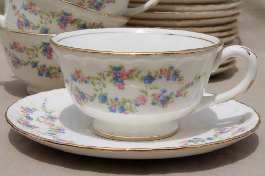 photo of set for 12 vintage china tea cups & saucers w/ Blue Belle forget-me-not floral #4