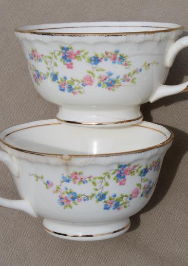 photo of set for 12 vintage china tea cups & saucers w/ Blue Belle forget-me-not floral #9