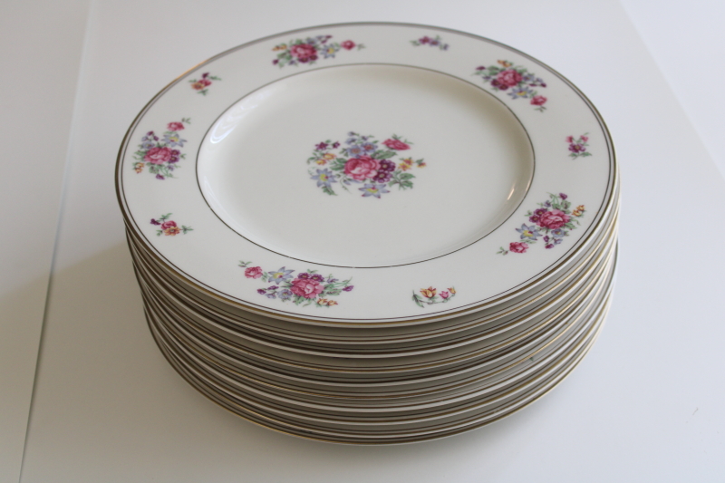 photo of set of 10 Arlington Theodore Haviland 1950s vintage porcelain dinner plates, Dresden floral  #28