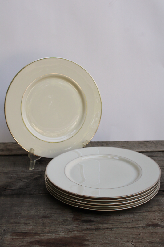 photo of set of 10 dinner plates vintage Japan fine china, Lenox style ivory porcelain w/ platinum silver band  #1