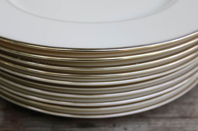 photo of set of 10 dinner plates vintage Japan fine china, Lenox style ivory porcelain w/ platinum silver band #4
