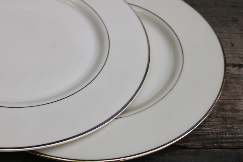 photo of set of 10 dinner plates vintage Japan fine china, Lenox style ivory porcelain w/ platinum silver band #5