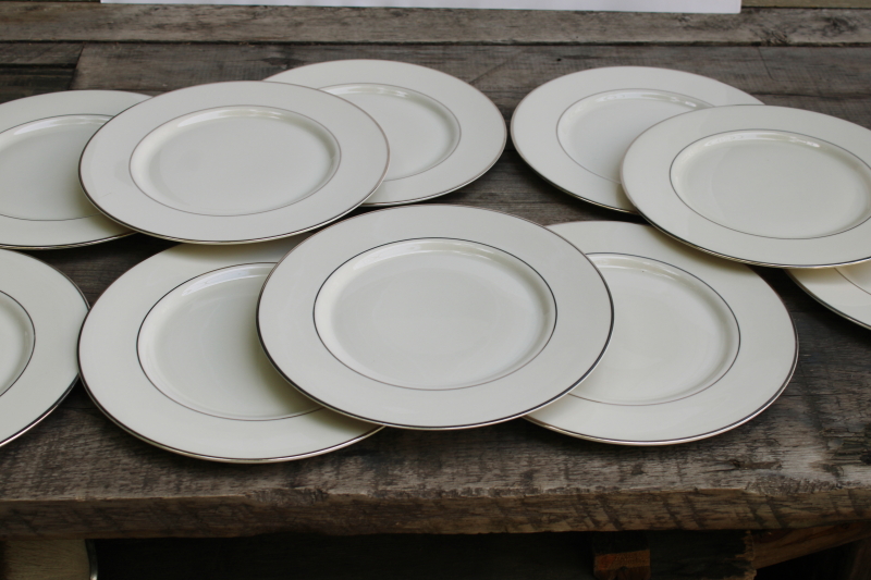 photo of set of 10 dinner plates vintage Japan fine china, Lenox style ivory porcelain w/ platinum silver band #6