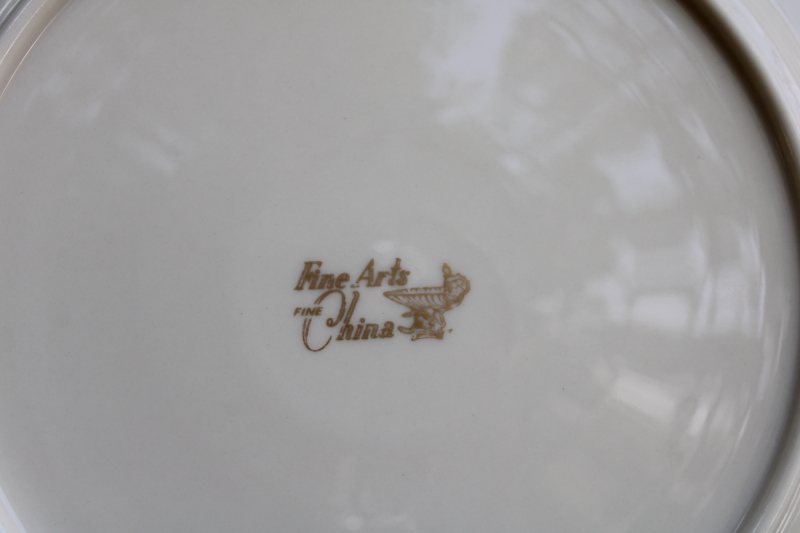 photo of set of 10 dinner plates vintage Japan fine china, Lenox style ivory porcelain w/ platinum silver band #8