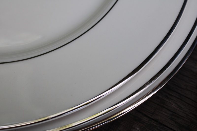 photo of set of 10 dinner plates vintage Japan fine china, Lenox style ivory porcelain w/ platinum silver band #10