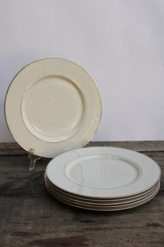 catalog photo of set of 10 dinner plates vintage Japan fine china, Lenox style ivory porcelain w/ platinum silver band 