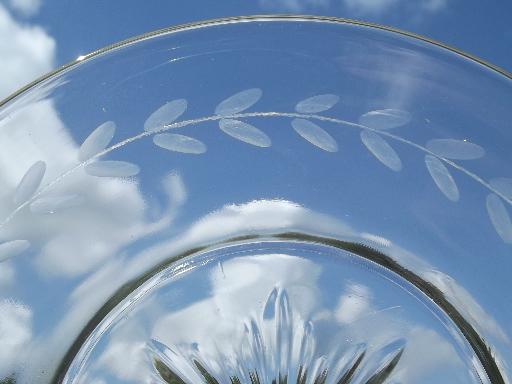 photo of set of 10 etched laurel border wheel cut glass plates, Anchor Hocking? #4