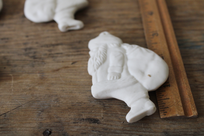 photo of set of 10 plain white unpainted ceramic bisque Christmas ornaments Santa Claus #2