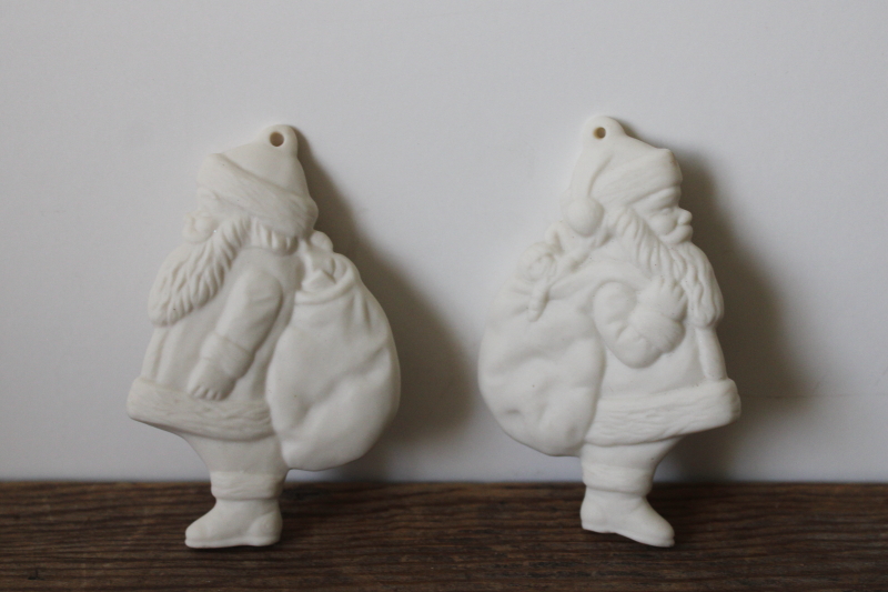 photo of set of 10 plain white unpainted ceramic bisque Christmas ornaments Santa Claus #3