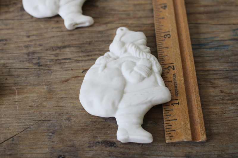 photo of set of 10 plain white unpainted ceramic bisque Christmas ornaments Santa Claus #4