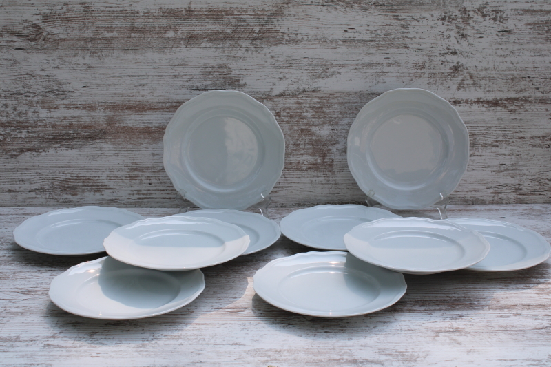 photo of set of 10 vintage all white Williams Sonoma salad plates Baroque pattern, made in Japan #1