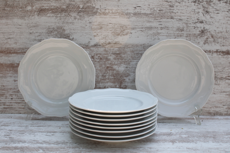 photo of set of 10 vintage all white Williams Sonoma salad plates Baroque pattern, made in Japan  #3
