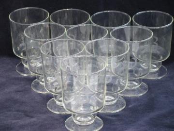 catalog photo of set of 10 vintage glasses w/ etched art deco B monogram