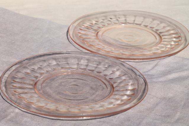 photo of set of 10 vintage rose pink glass salad plates, 1930s 40s depression glass #3