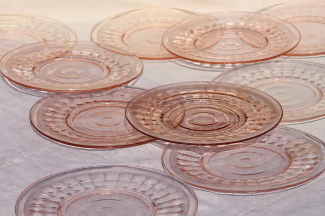 photo of set of 10 vintage rose pink glass salad plates, 1930s 40s depression glass #4