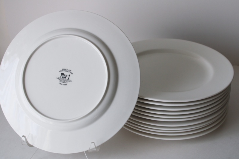 photo of set of 12 Pier 1 New Essentials white china large dinner plates, never used  #1