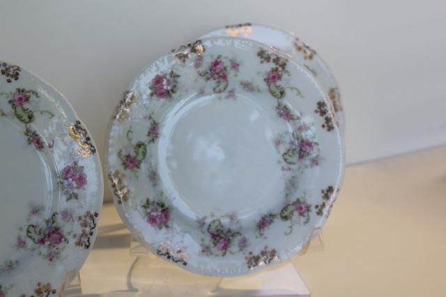 photo of set of 12 antique china dessert plates w/ pink roses floral, Wallender Austria #3