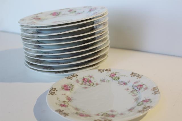 photo of set of 12 antique china dessert plates w/ pink roses floral, Wallender Austria #7