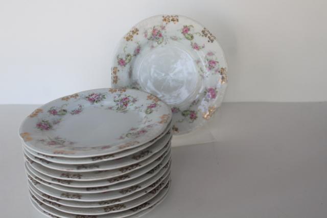 photo of set of 12 antique china dessert plates w/ pink roses floral, Wallender Austria #9