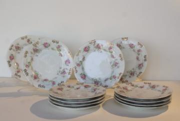 catalog photo of set of 12 antique china dessert plates w/ pink roses floral, Wallender Austria