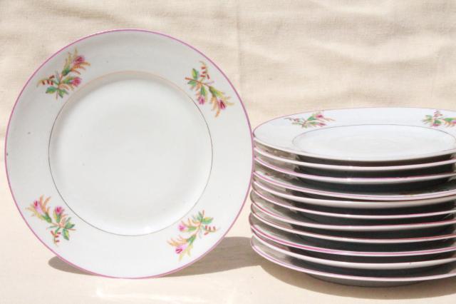 photo of set of 12 antique vintage hand painted moss rose porcelain salad or luncheon plates #2