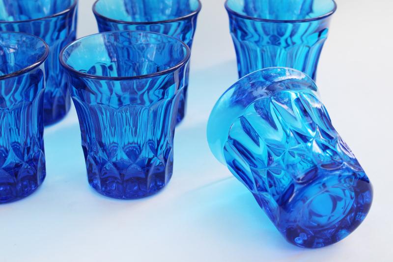 photo of set of 12 aqua blue glass tumblers, juice or bar drinking glasses Noritake Perspective #2