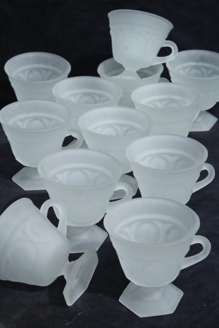 photo of set of 12 footed glass punch cups, vintage Tiara glass frosted crystal #1