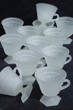 catalog photo of set of 12 footed glass punch cups, vintage Tiara glass frosted crystal