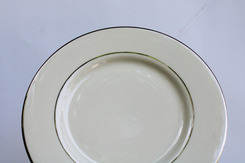 photo of set of 12 mint condition salad plates vintage Japan fine china, Lenox style ivory porcelain w/ platinum silver band  #2