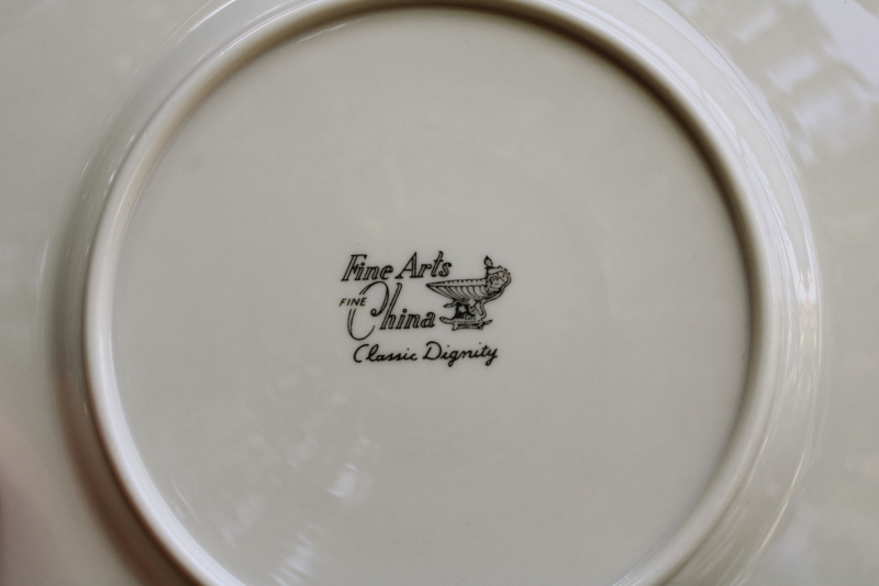 photo of set of 12 mint condition salad plates vintage Japan fine china, Lenox style ivory porcelain w/ platinum silver band  #3