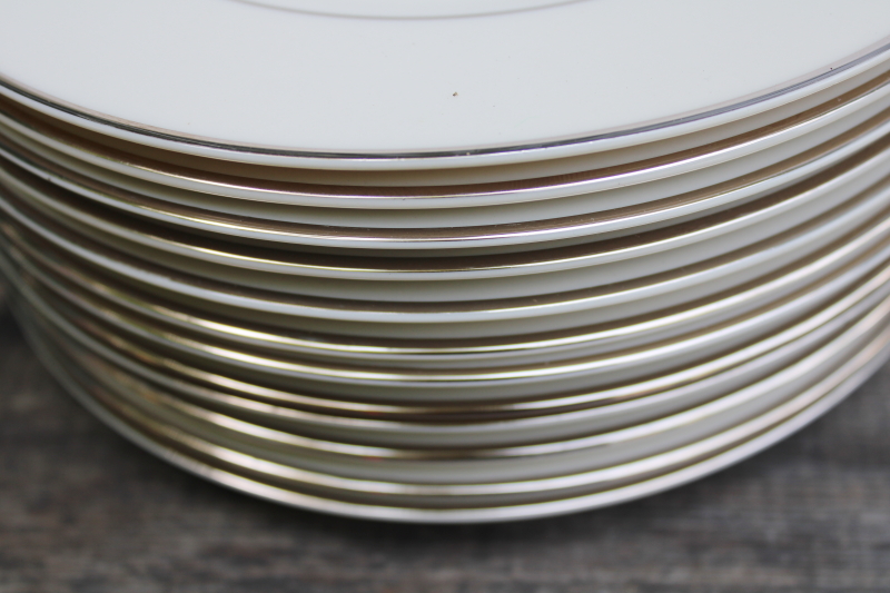 photo of set of 12 mint condition salad plates vintage Japan fine china, Lenox style ivory porcelain w/ platinum silver band  #4