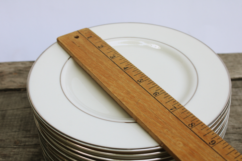 photo of set of 12 mint condition salad plates vintage Japan fine china, Lenox style ivory porcelain w/ platinum silver band  #5