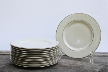 catalog photo of set of 12 mint condition salad plates vintage Japan fine china, Lenox style ivory porcelain w/ platinum silver band 