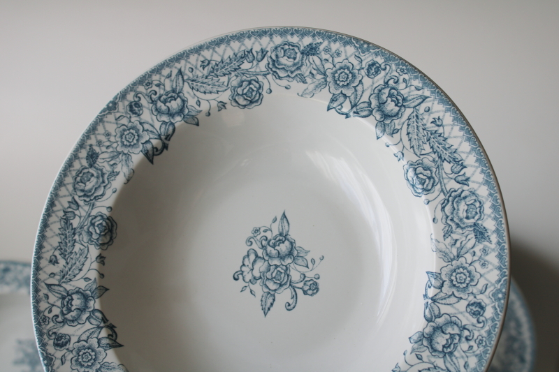 photo of set of 12 pasta dishes or soup bowls Petite Rose blue on white Coventry stoneware  #2