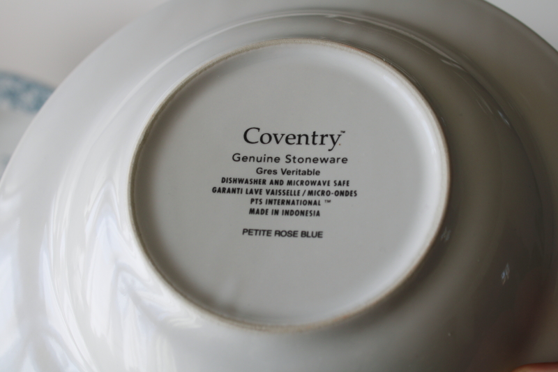 photo of set of 12 pasta dishes or soup bowls Petite Rose blue on white Coventry stoneware  #3