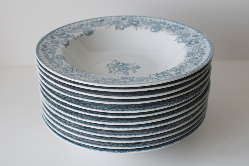 photo of set of 12 pasta dishes or soup bowls Petite Rose blue on white Coventry stoneware  #4