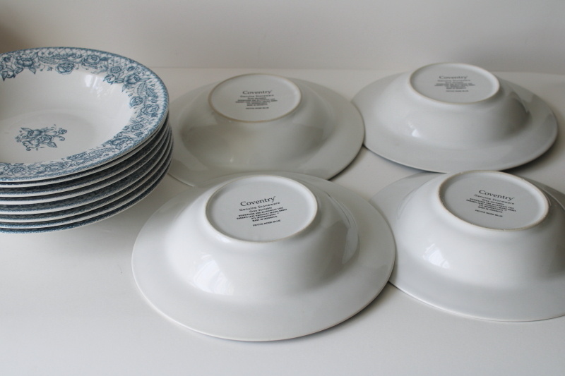 photo of set of 12 pasta dishes or soup bowls Petite Rose blue on white Coventry stoneware  #5
