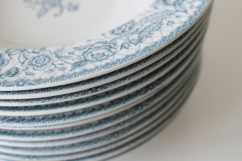 photo of set of 12 pasta dishes or soup bowls Petite Rose blue on white Coventry stoneware  #6