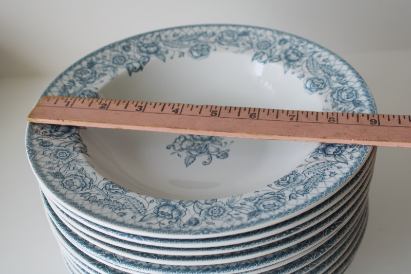 photo of set of 12 pasta dishes or soup bowls Petite Rose blue on white Coventry stoneware  #7
