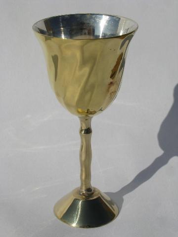 photo of set of 12 tiny tinned solid brass goblets, vintage liqueur glasses, silver & gold #2