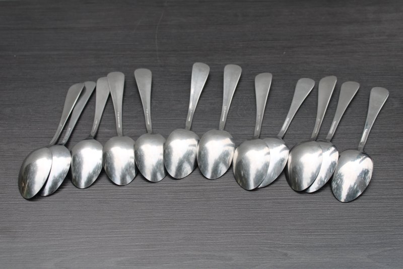 photo of set of 12 vintage Army mess hall soup spoons, heavy Silco stainless flatware US military #3