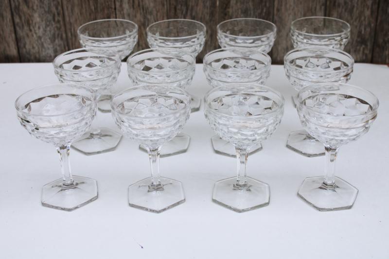 photo of set of 12 vintage Fostoria cube pattern champagnes, coupe shape champagne glasses #1