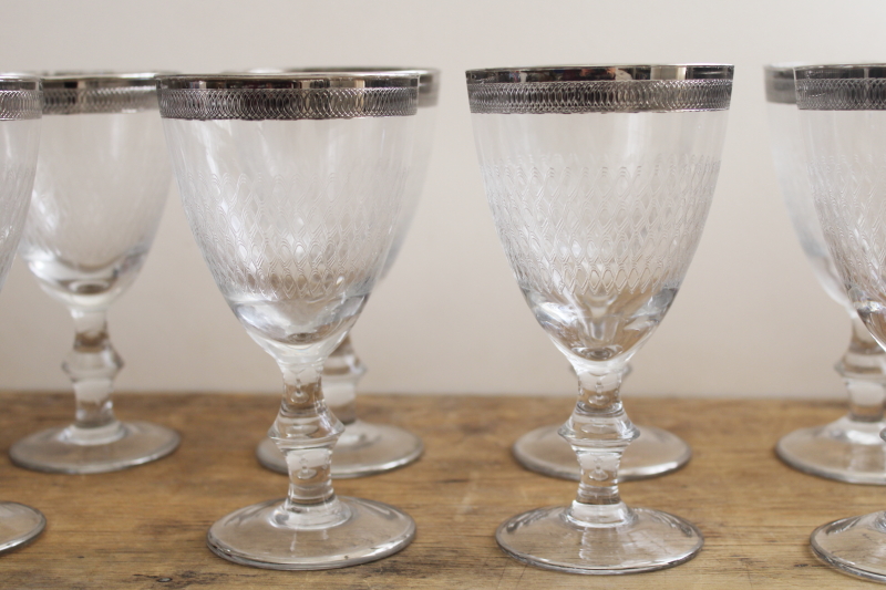 photo of set of 12 vintage Tiffin platinum band needle etched water goblets or wine glasses #5